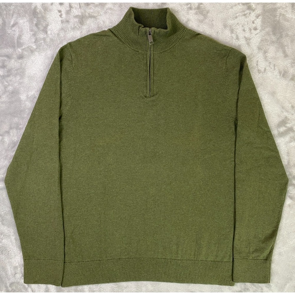 Bonobos Quarter Zip Sweater Men M Green Cotton Cashmere Blend Mock Neck Pullover